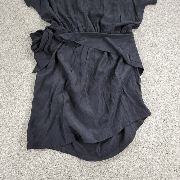 Yoins Womens Wrap Dress Large Black Tie Crewneck Short Sleeve Ruched Mini NEW - Picture 13 of 16